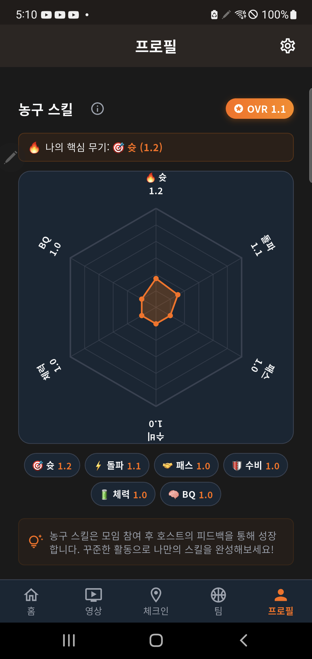 레이훕 프로필 스탯 및 실시간 경기 알림 화면